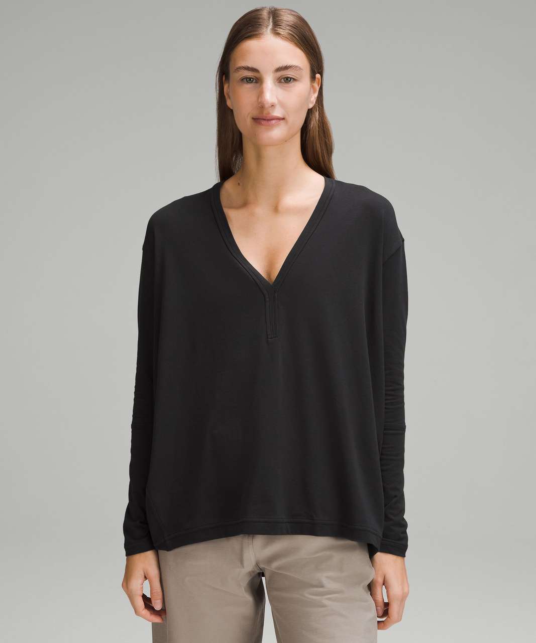 Lululemon Back In Action V-Neck Long-Sleeve Shirt - Black - lulu fanatics