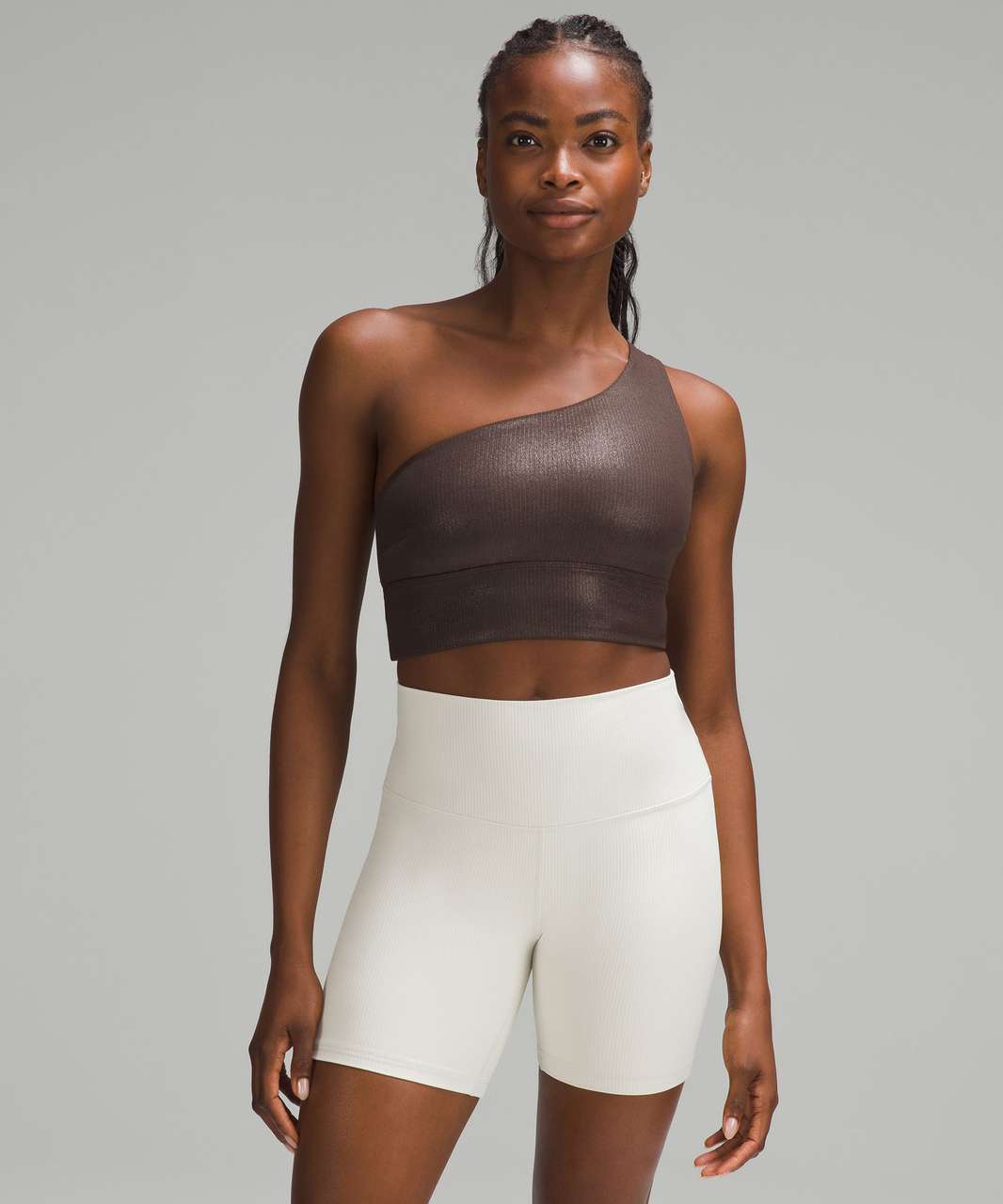 Stretch Asymmetric Sports Bra in Brown