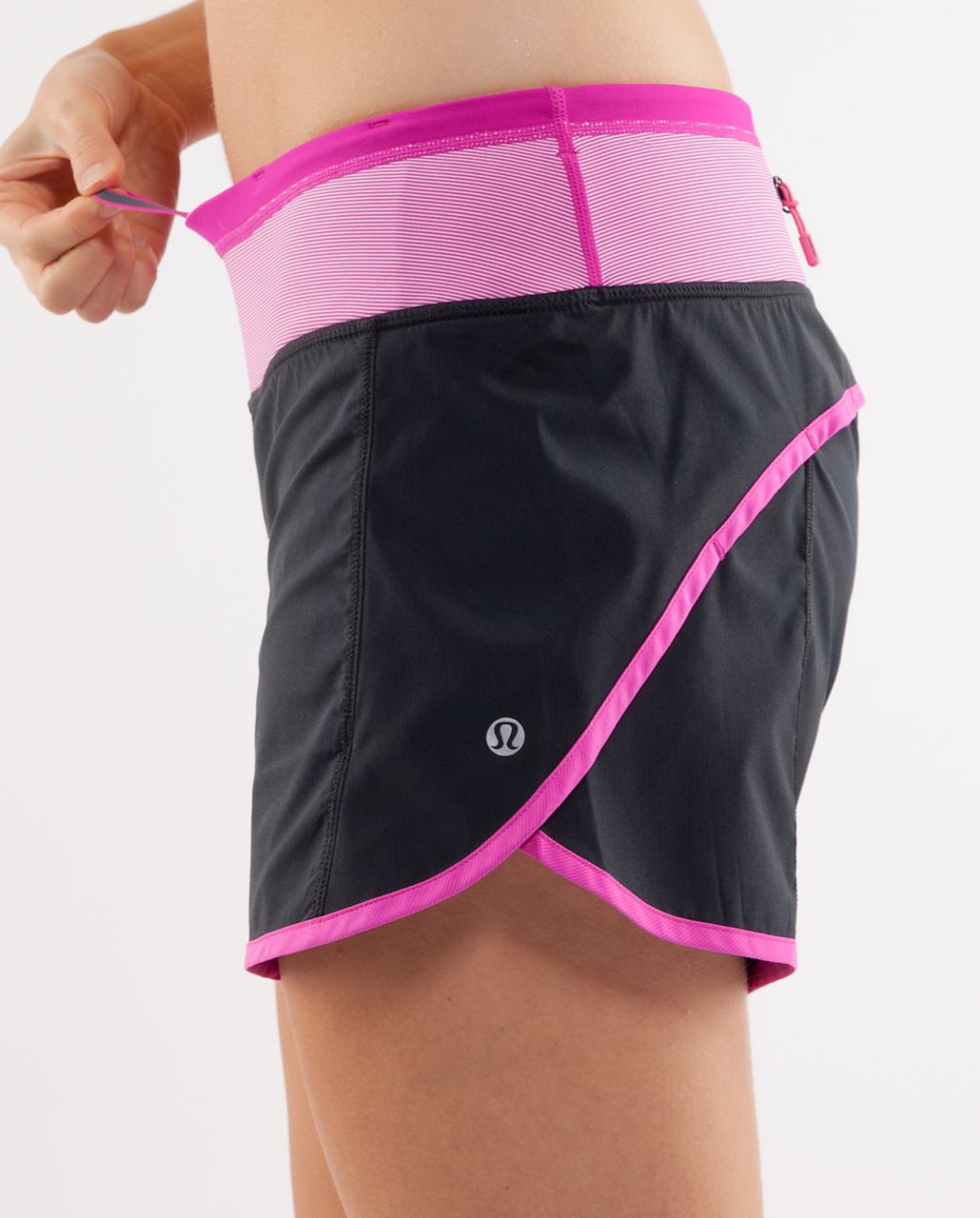 Lululemon Turbo Run Short - Black /  White Paris Pink Microstripe