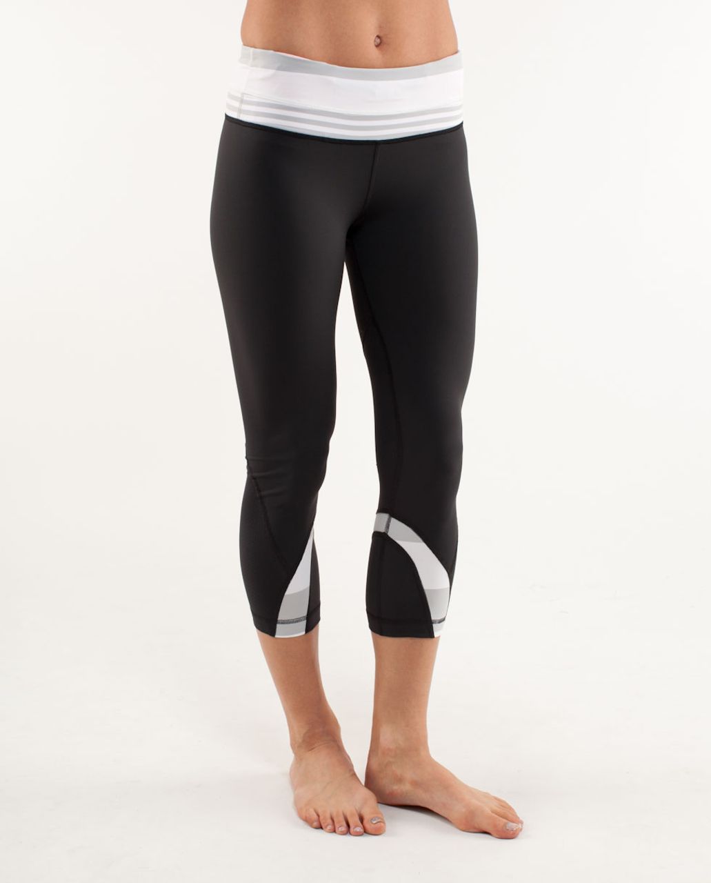 Lululemon Run:  Inspire Crop II - Deep Coal /  Silver Spoon White Bold Stripe /  Silver Spoon