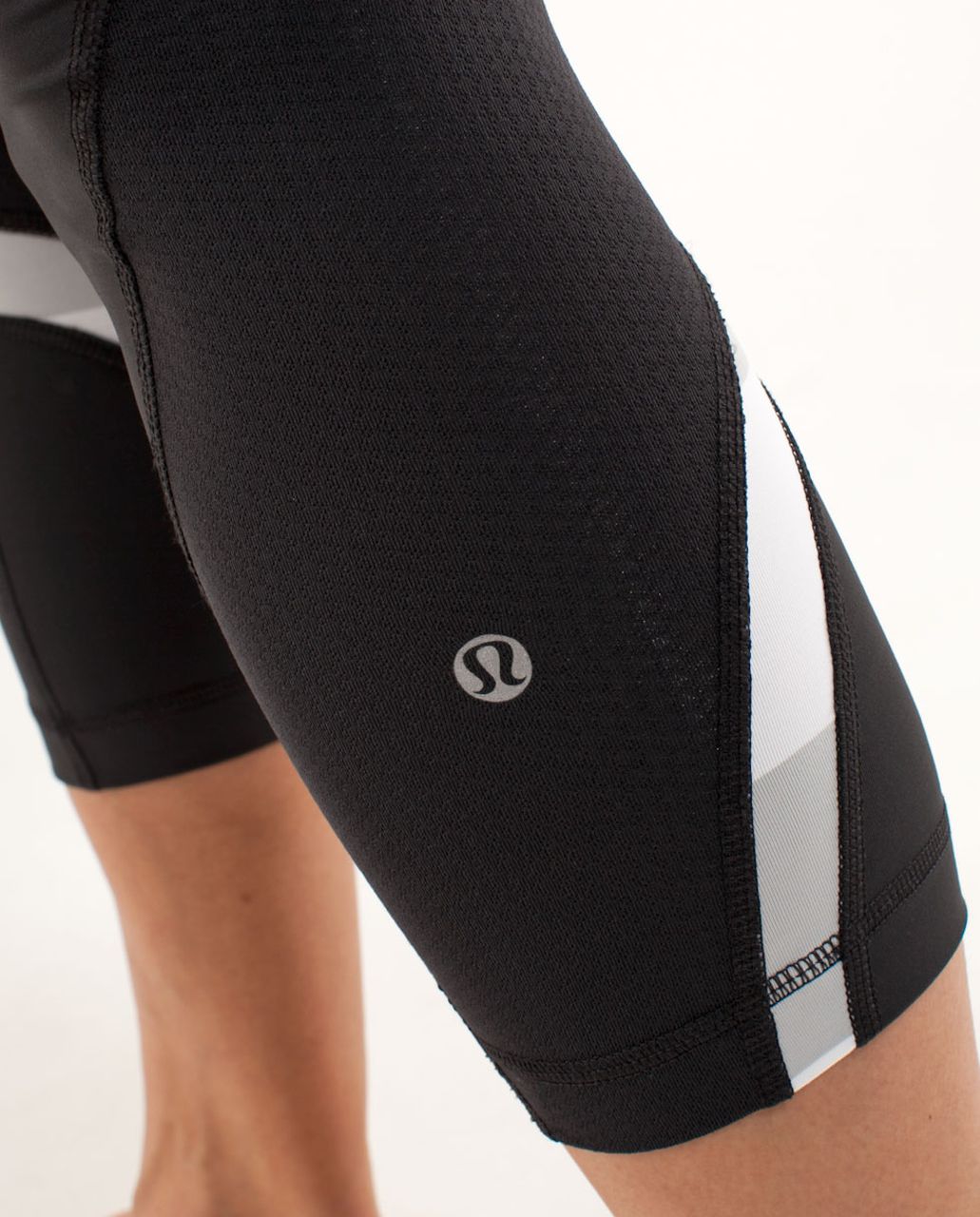 Lululemon Run:  Inspire Crop II - Deep Coal /  Silver Spoon White Bold Stripe /  Silver Spoon