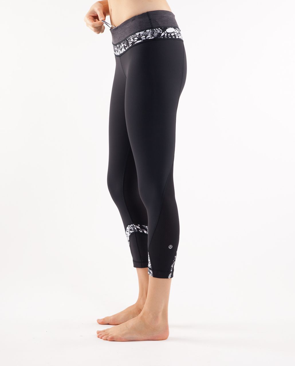 Lululemon Run:  Inspire Crop II - Black /  Black White Glacier Lace /  Heathered Black