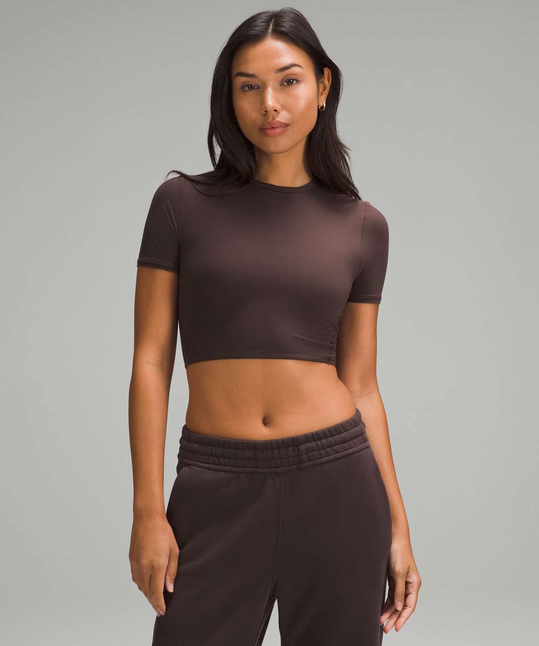 Lululemon Wundermost Ultra-Soft Nulu Crewneck Cropped T-Shirt - Espresso -  lulu fanatics