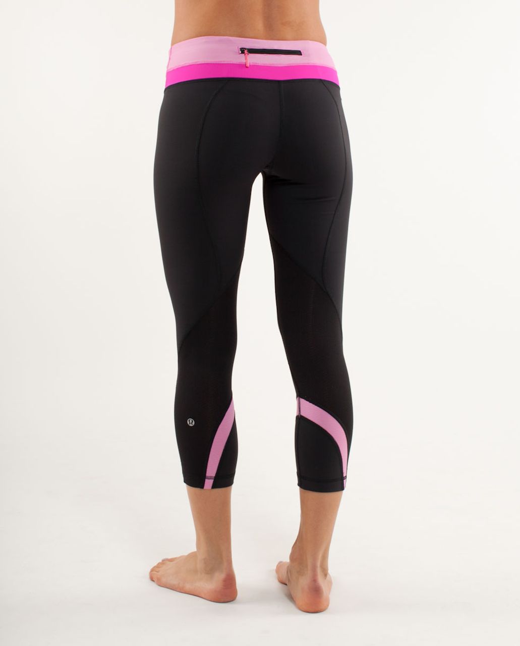 Lululemon Run:  Inspire Crop II - Black /  White Paris Pink Microstripe /  Paris Pink