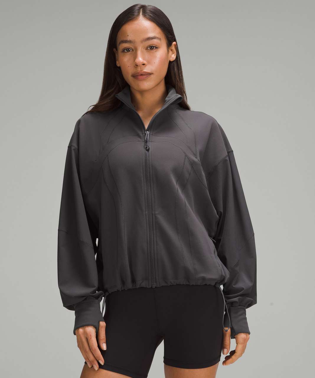 Women's Lululemon Heathered Black Gray Luon Full Zip Slim Fit Athletic  Define