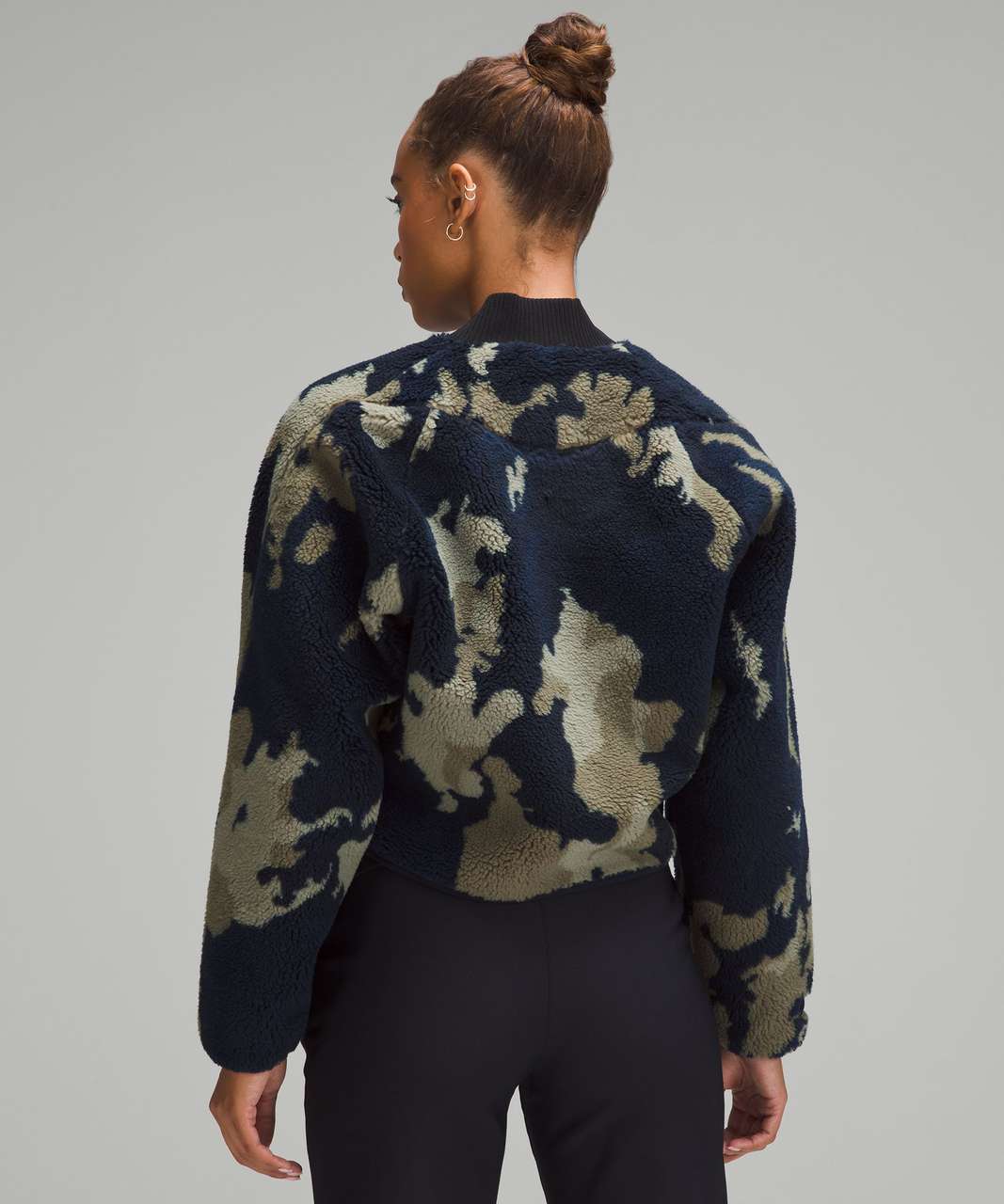 Lululemon lab Womens Fleece Bomber Jacket - Futuristic Moss Jacquard Mineral Blue True Navy / True Navy