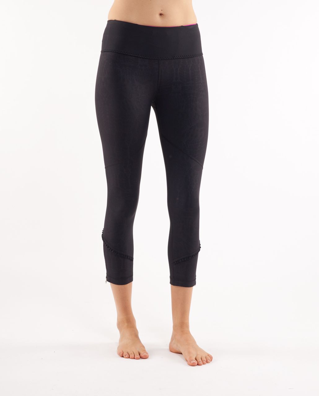 Lululemon Run:  Stay On Course Crop - Black Glacier Lace Embossed /  Black