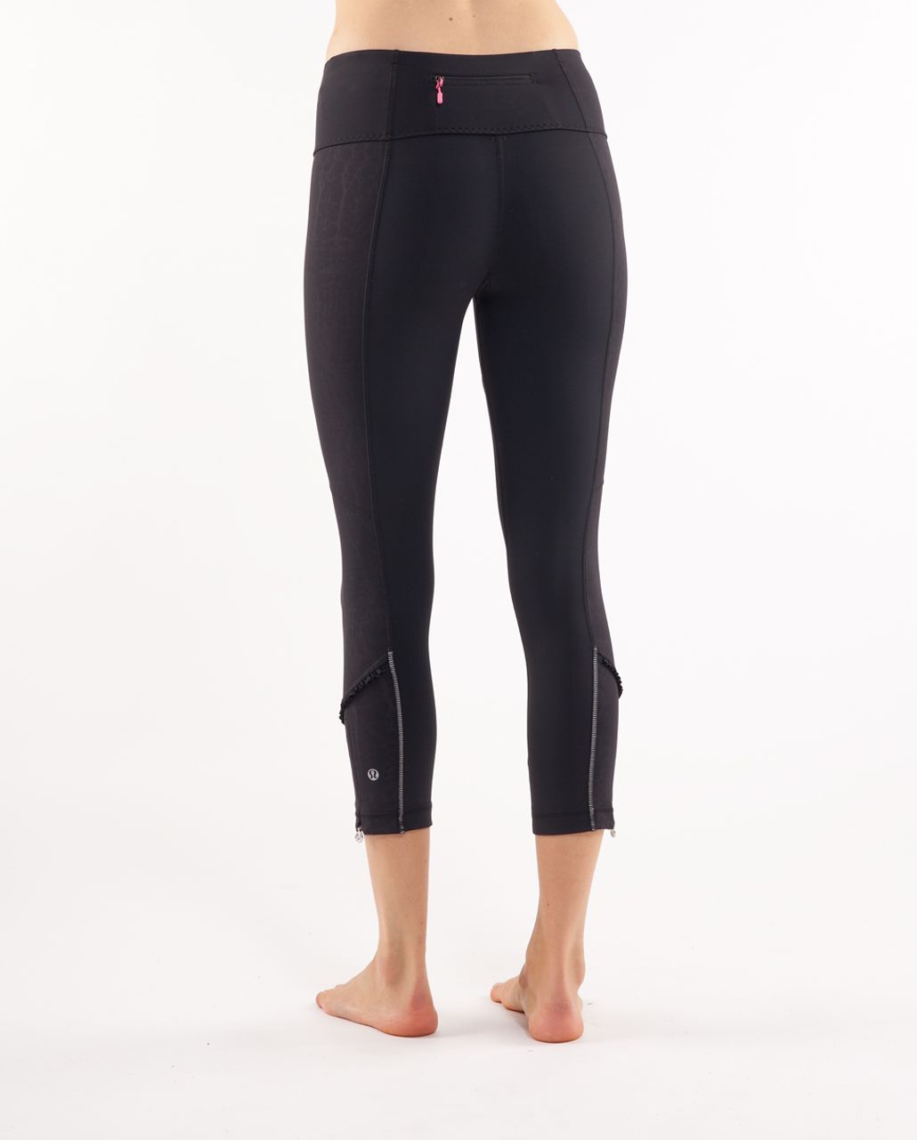 Lululemon Run:  Stay On Course Crop - Black Glacier Lace Embossed /  Black