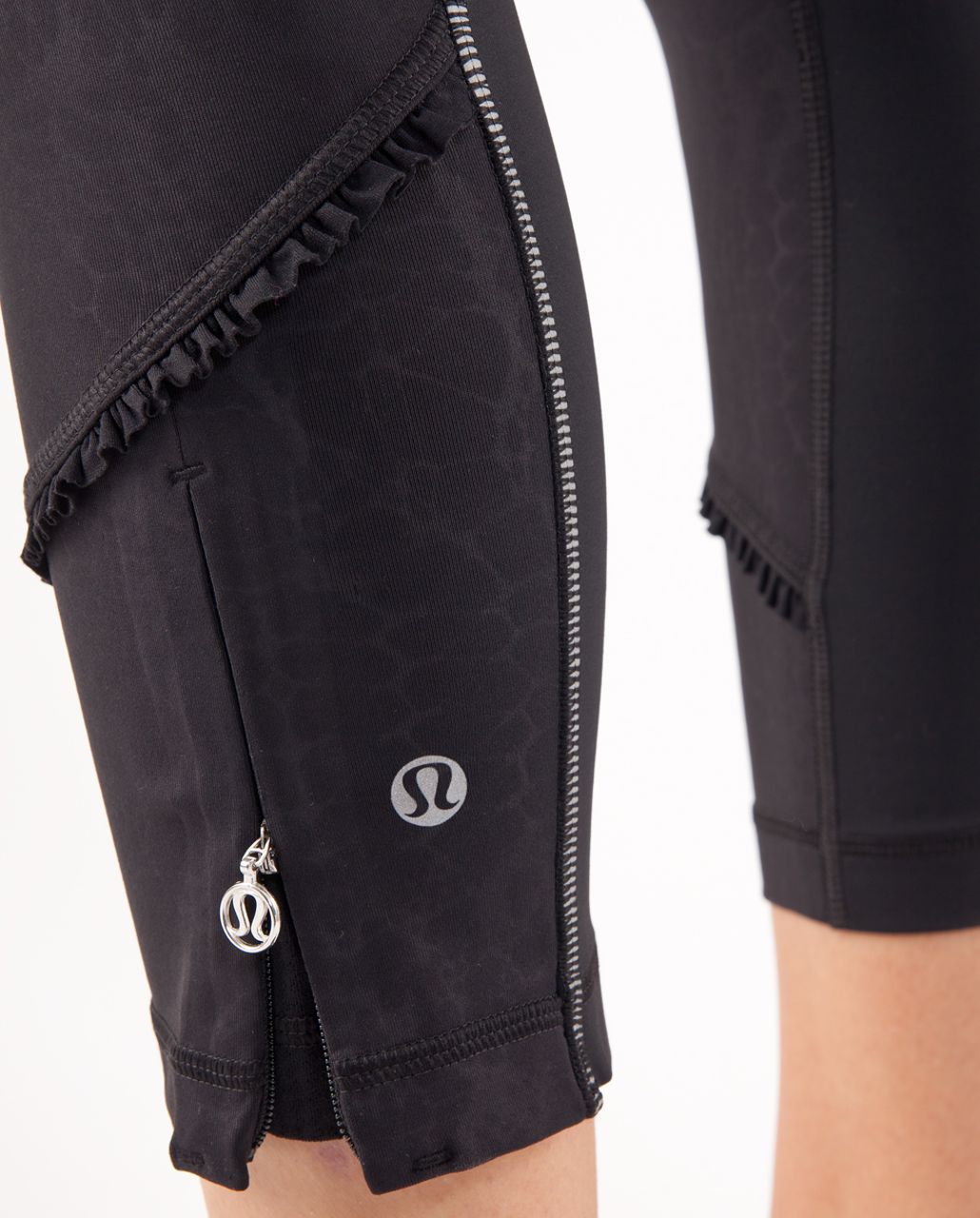 Lululemon Run:  Stay On Course Crop - Black Glacier Lace Embossed /  Black