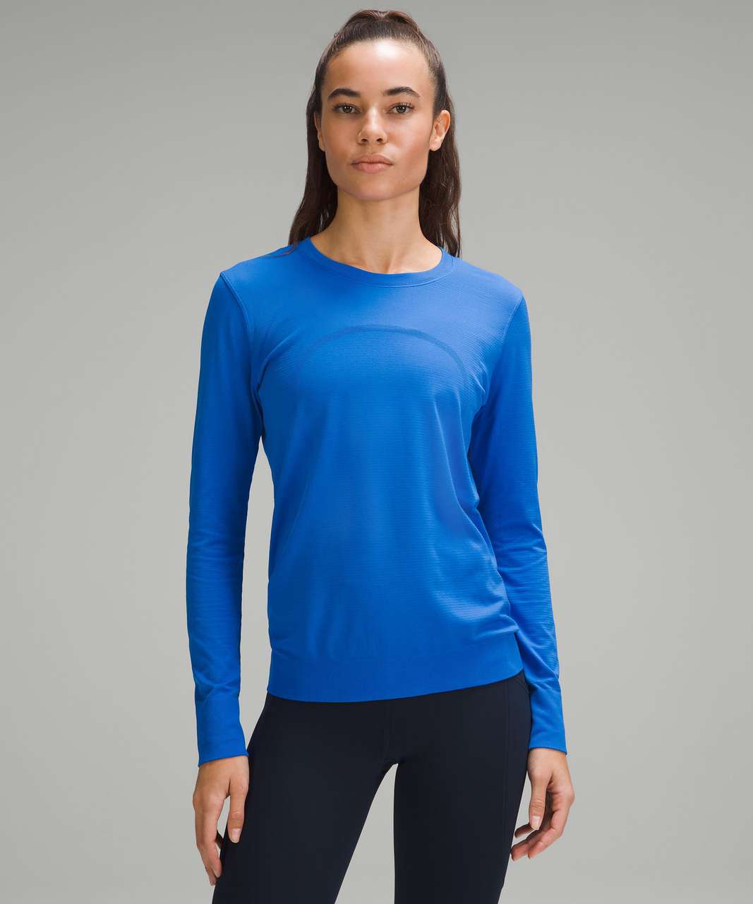 Lululemon Ventilated Mesh-Back Running Long Sleeve Shirt - Blazer Blue Tone  - lulu fanatics