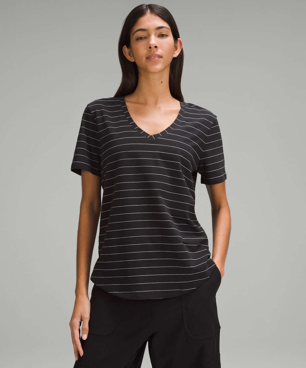 Lululemon Love V-Neck T-Shirt - Short Serve Stripe Black White