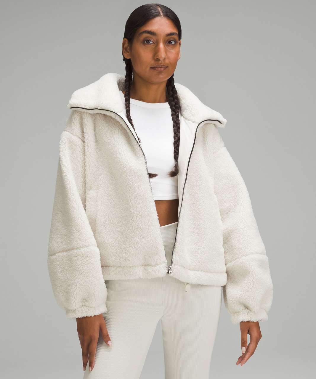 Lululemon Long Textured Fleece Jacket - White Opal - lulu fanatics