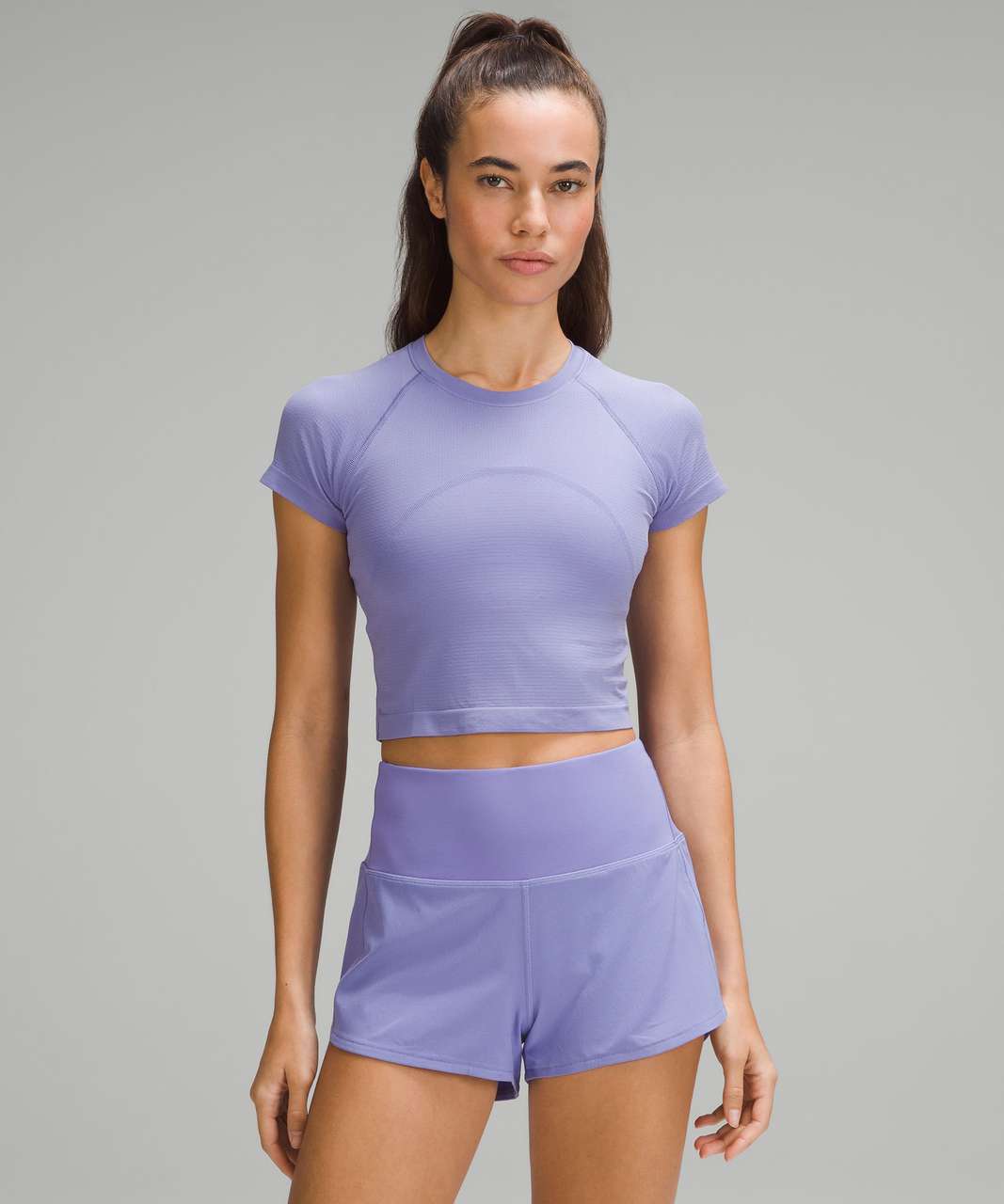 Lululemon Swiftly Tech Cropped Short-Sleeve Shirt 2.0 - Dark Lavender /  Dark Lavender - lulu fanatics