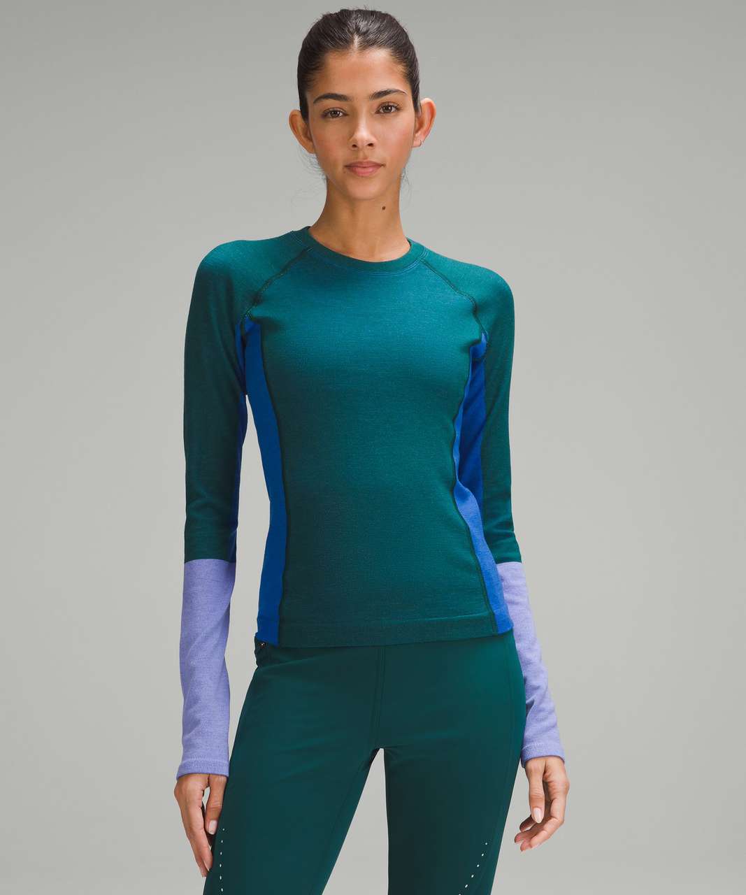 Lululemon Keep the Heat Thermal Long-Sleeve Shirt *Colourblock - Storm Teal / Blazer Blue Tone / Dark Lavender