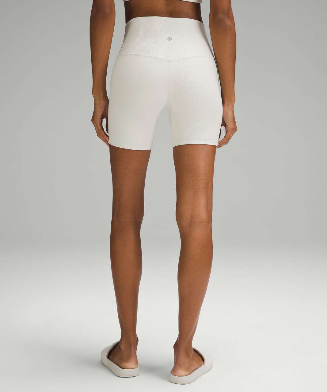 bone 6” align shorts (4) & white opal ribbed nulu high-neck yoga