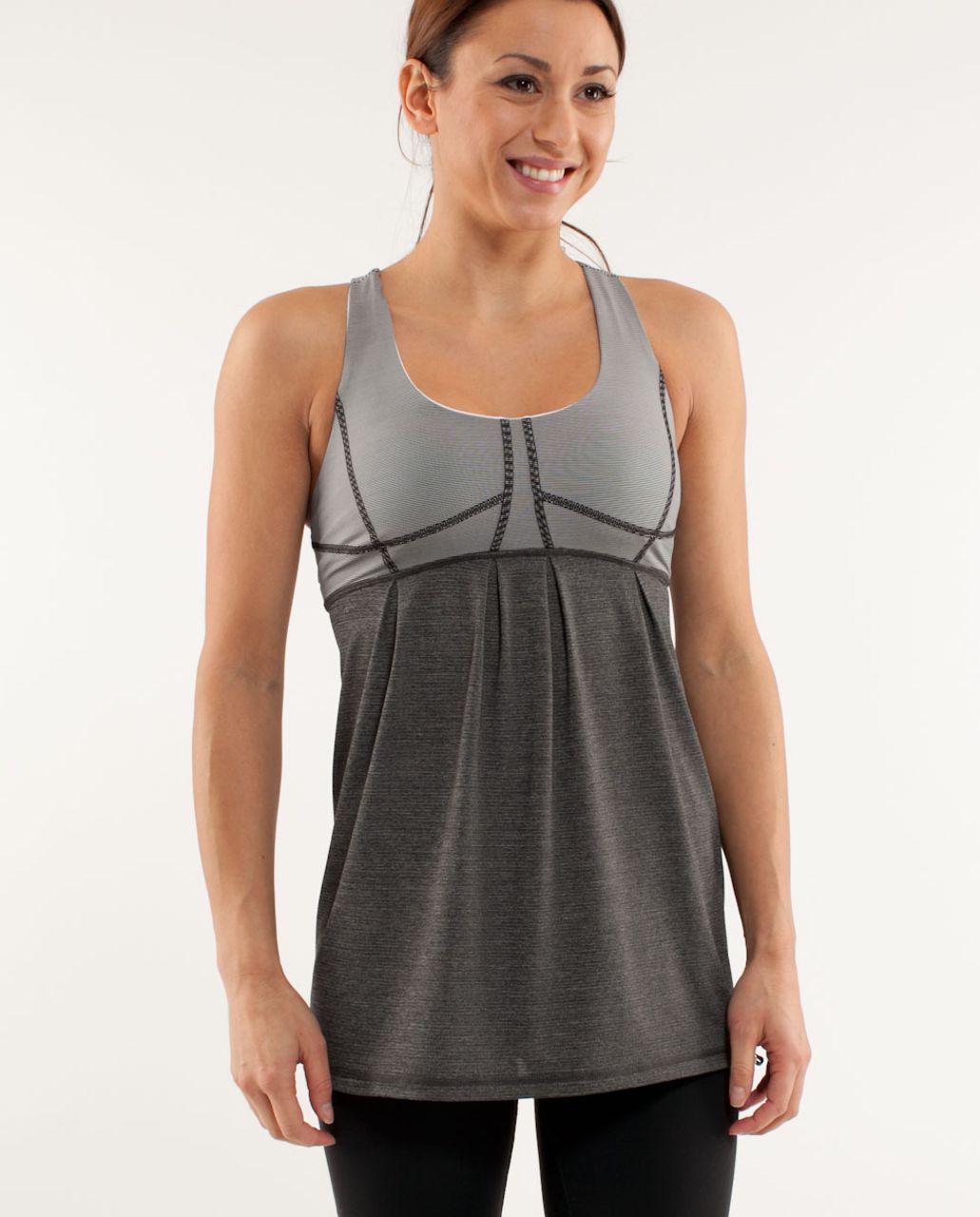 Lululemon Run:  Your Heart Out Tank - Heathered Black /  White Black Microstripe