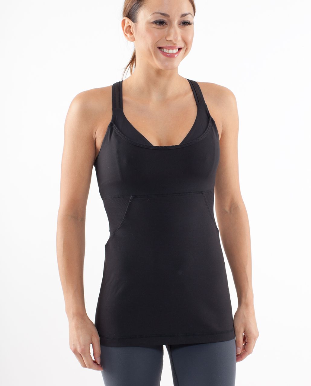 Lululemon Cross Back Tank Top Women's 4 Gray & Black Built In Bra