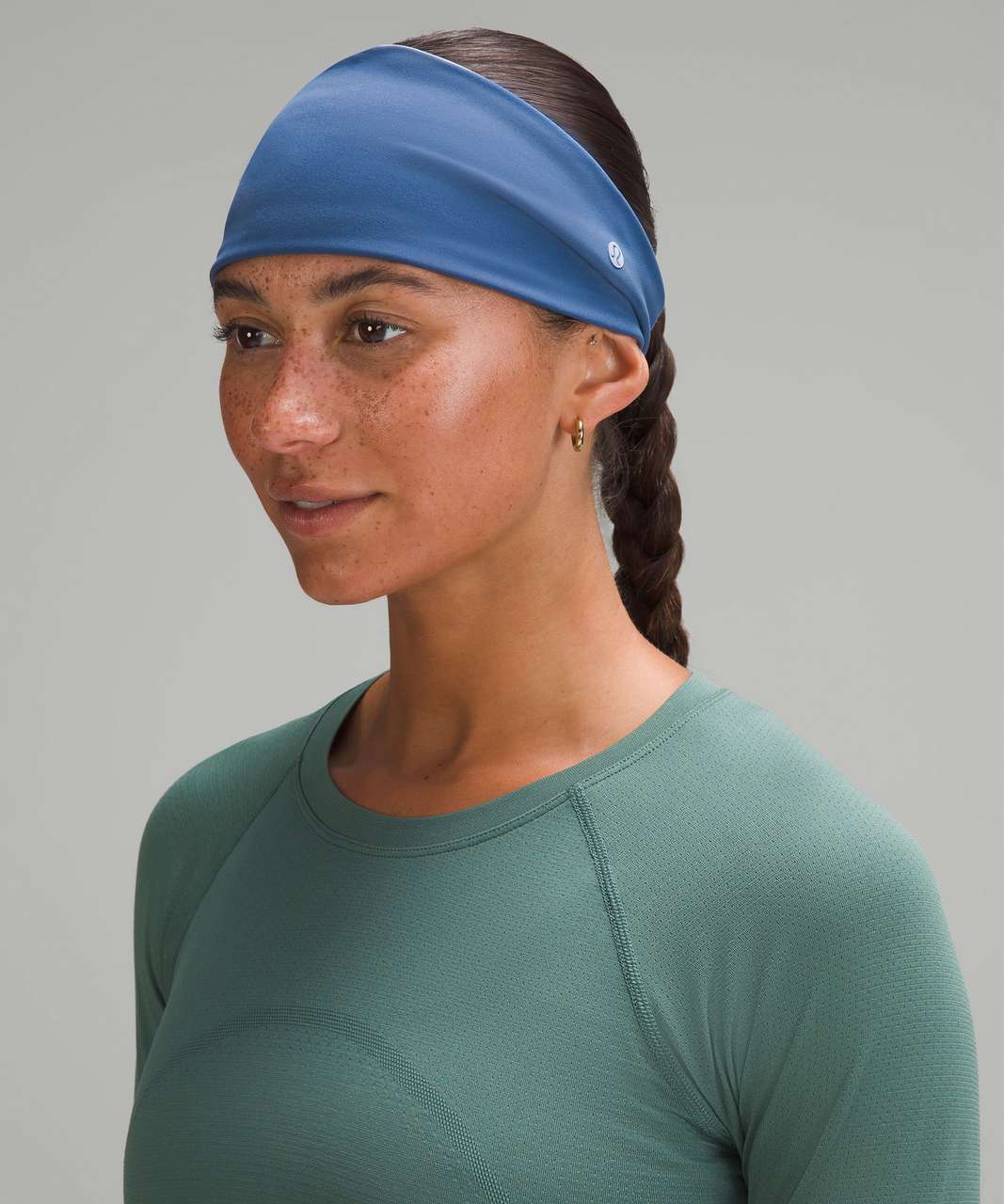 Lululemon Womens Nulu Wide Reversible Headband - Blue Linen / Pitch Blue