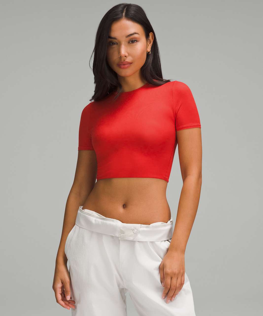 Lululemon Wundermost Ultra-Soft Nulu Crewneck Cropped T-Shirt - Grenadine  Red - lulu fanatics