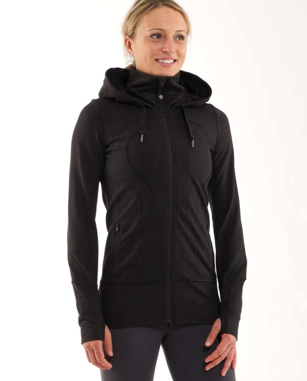 Lululemon Black Brushed Coal Stride Hoodie Jacket Size 8