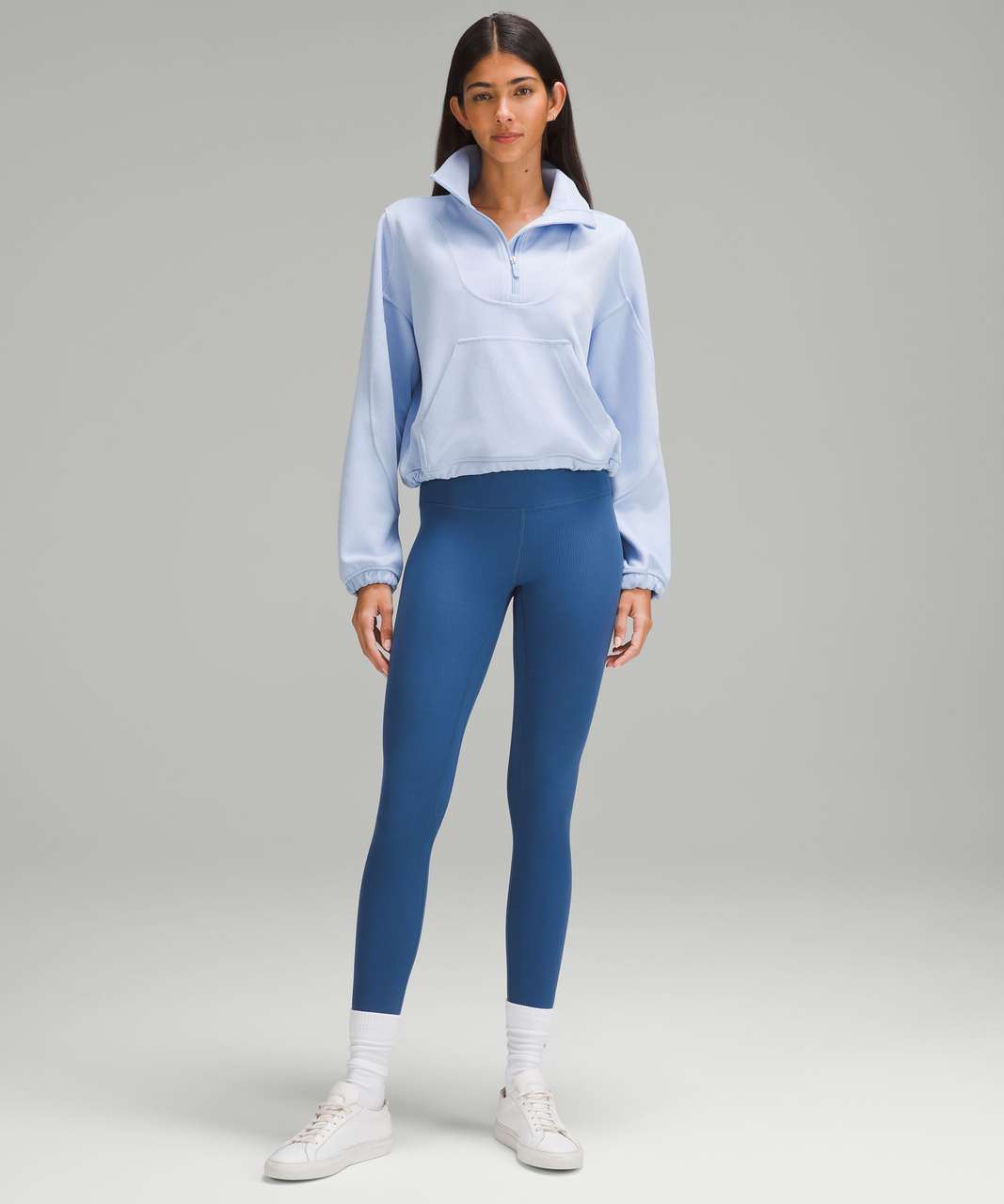 The Brushed Softstreme set in Powder Blue: ribbed half zip in 6 & high rise  jogger in 0 : r/lululemon