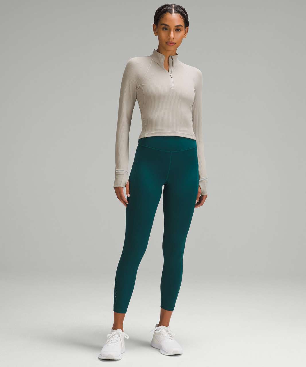 Lululemon Its Rulu Run Ribbed Cropped Half Zip - Riverstone - lulu