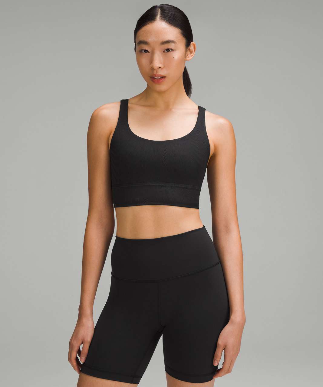 Lululemon Energy Ribbed Longline Bra Medium Support, B–D Cups - Black / Black