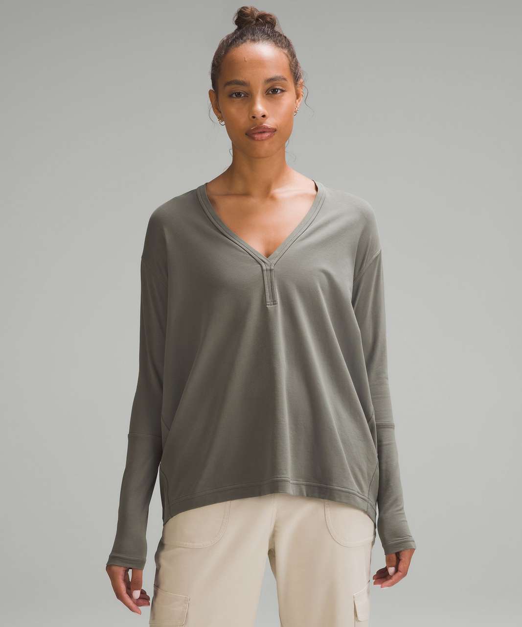 Lululemon Womens Shirt Long Sleeve Scoop Neck Top Striped Gray