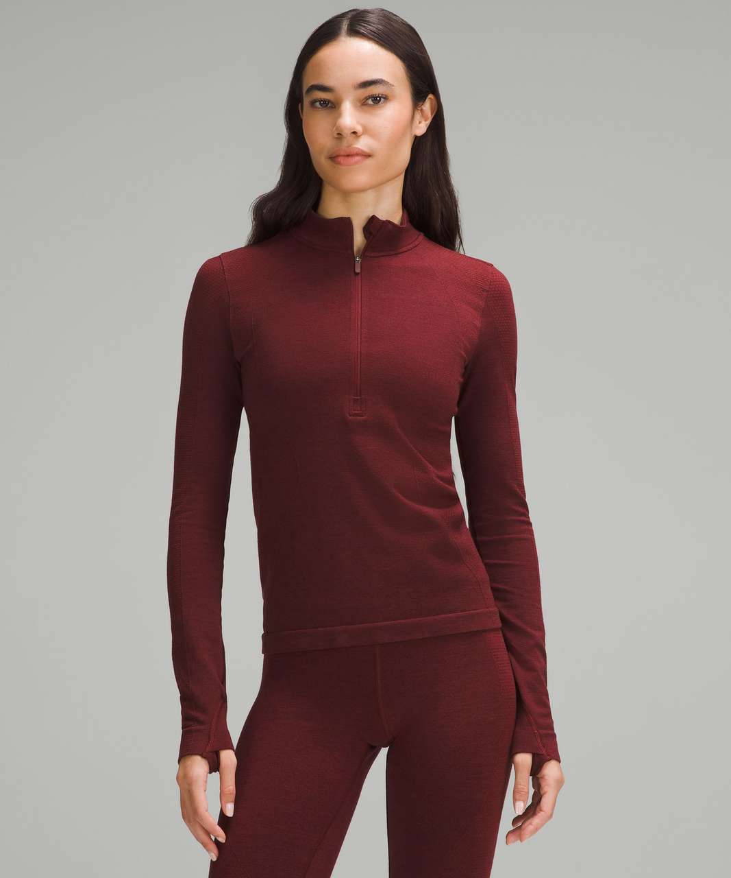 Lululemon Merino Wool-Blend Base Layer Half Zip - Red Merlot