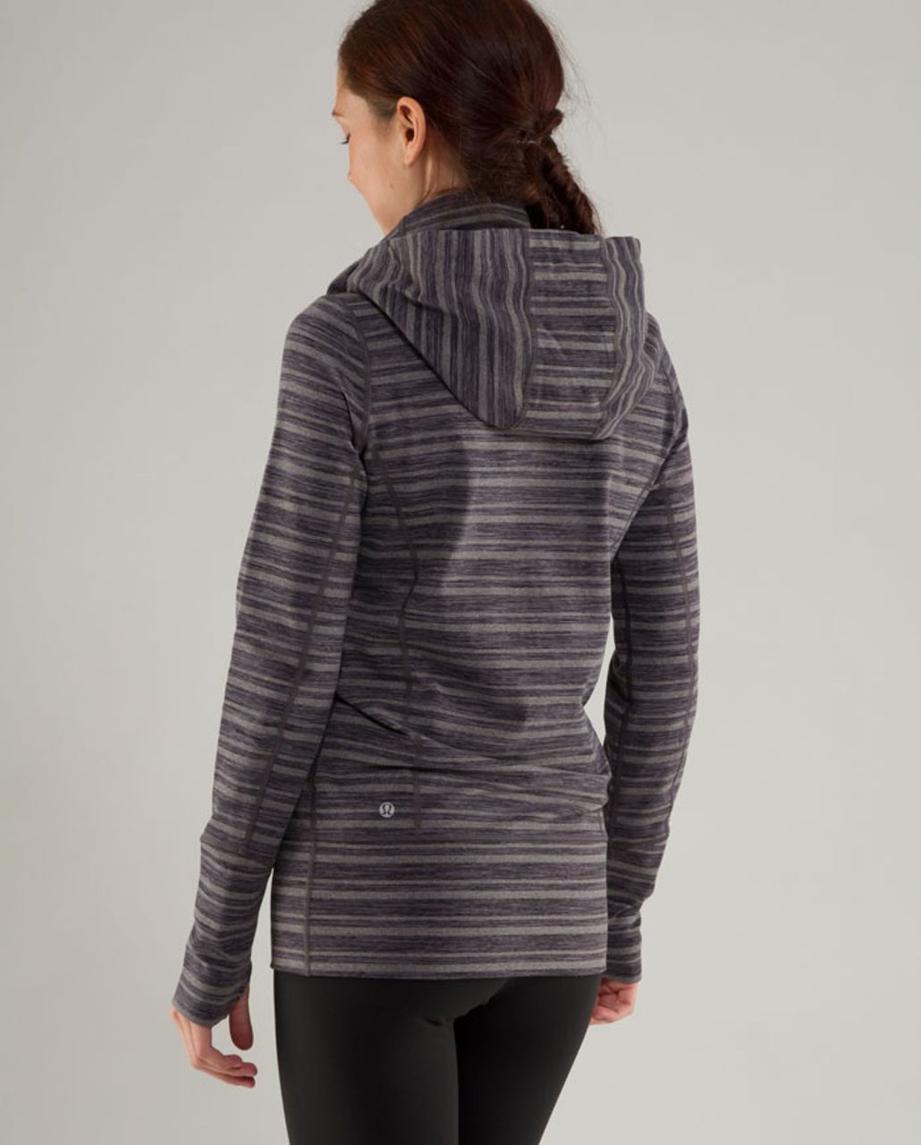 Lululemon Stride Jacket Women 6 Black Gray Striped Hoodie Thumbholes Full  Zip