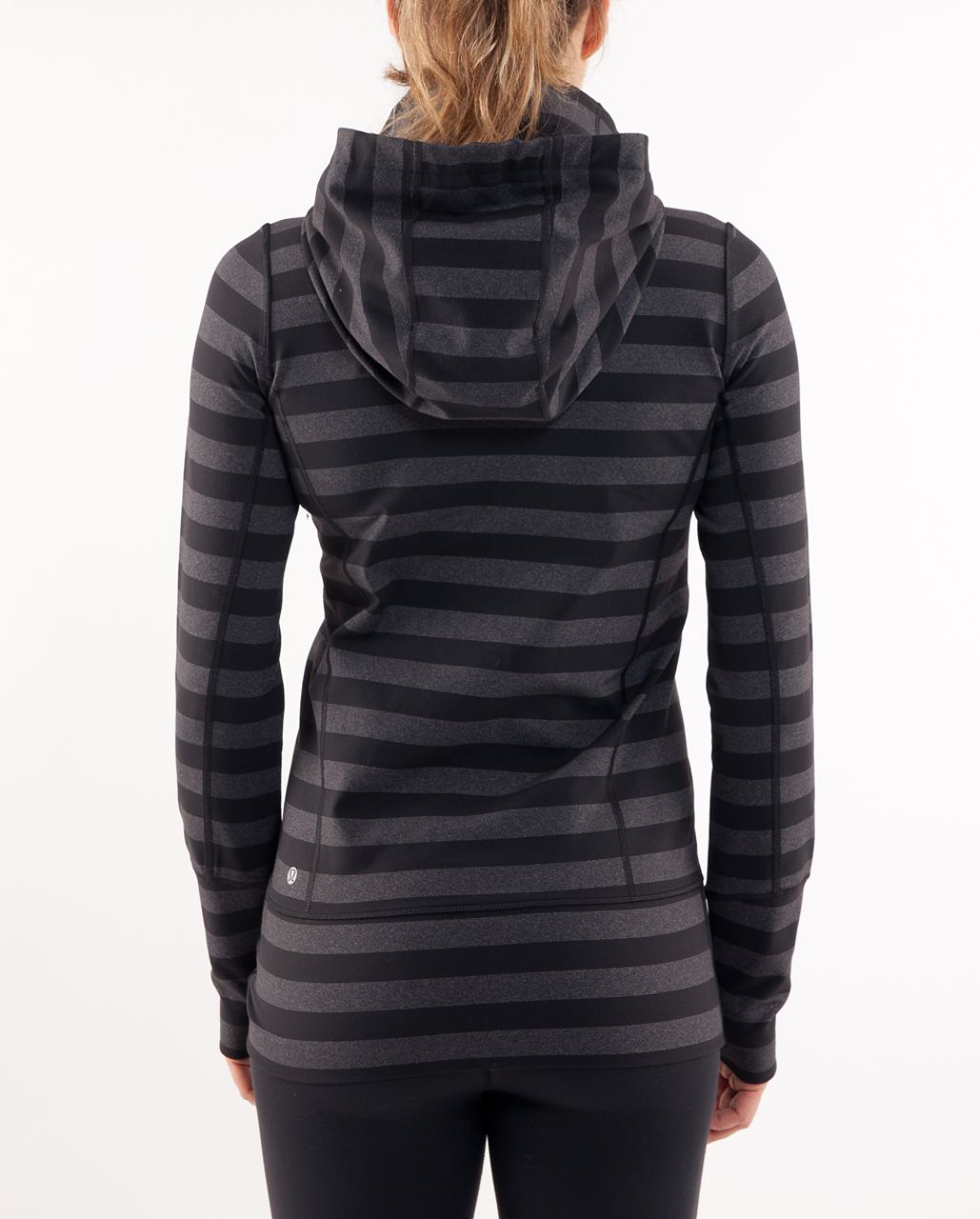 lululemon athletica, Tops, Lululemon Stride Jacket Women 6 Black Gray  Striped Hoodie Thumbholes Full Zip