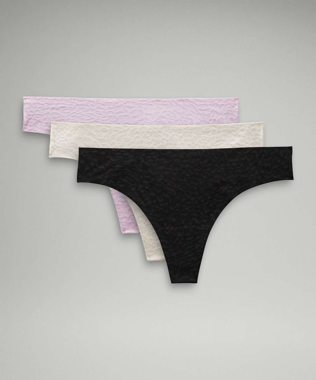 Lululemon UnderEase Mid-Rise Thong Underwear Performance Lace *3 Pack -  Black / Lace / Pink Peony / Lace / Mulled Wine / Lace - lulu fanatics