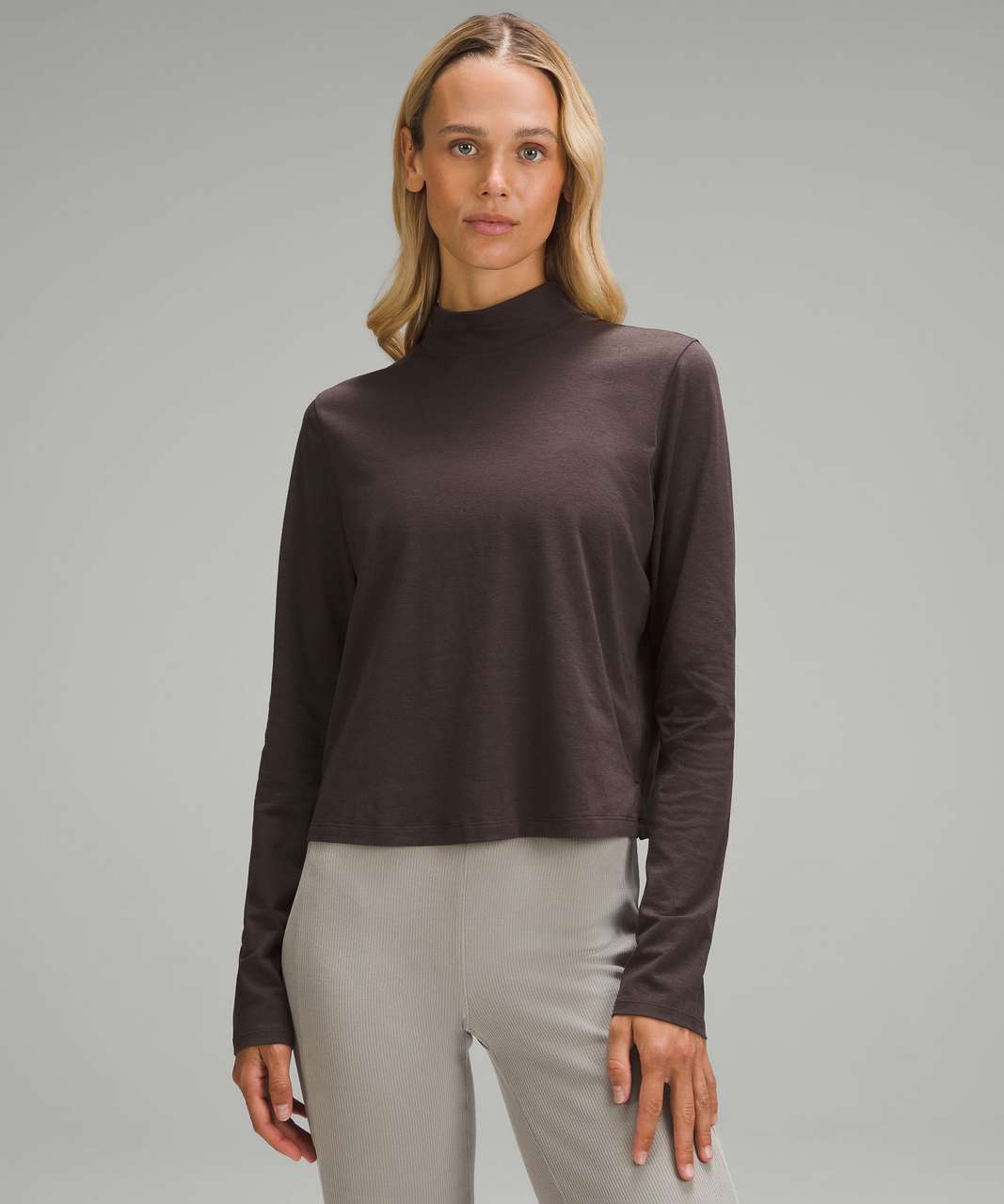 Lululemon Classic-Fit Cotton-Blend Mockneck Long-Sleeve Shirt - Espresso