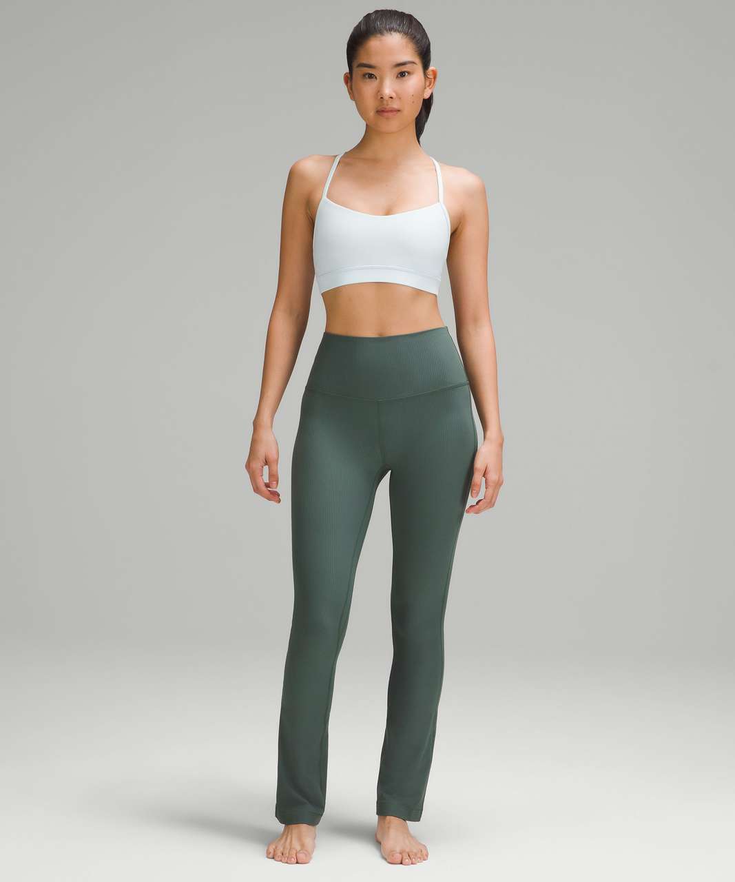 Only Petite exclusive ribbed flared pants in dark green - ShopStyle