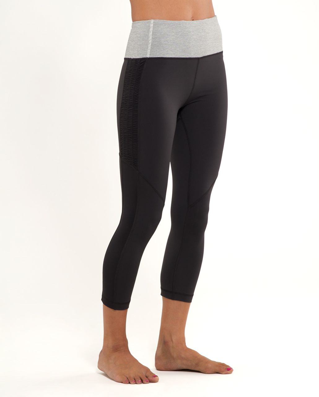 Lululemon Run:  Free Crop - Deep Coal /  Ghost Deep Coal Wee Stripe