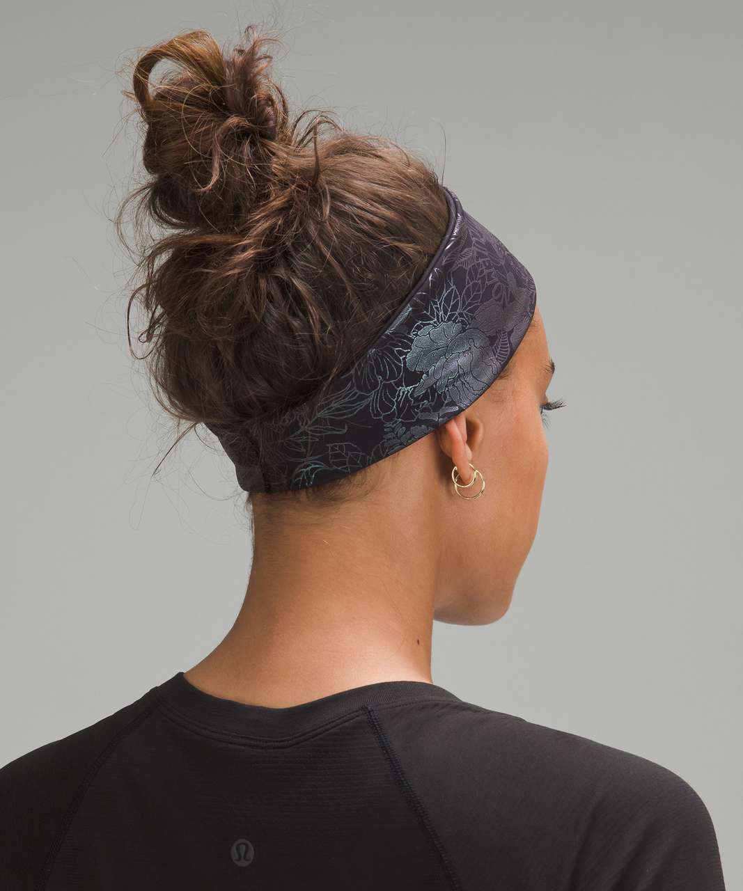 Lululemon Wunder Train Shine Headband - Logo Flourish Black Iridescent Foil