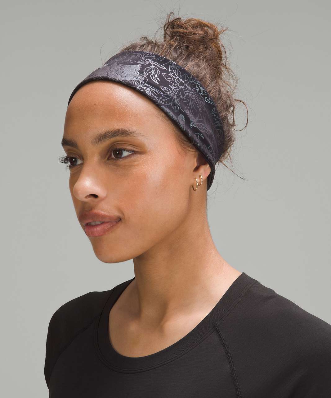 Lululemon Wunder Train Shine Headband - Logo Flourish Black Iridescent Foil