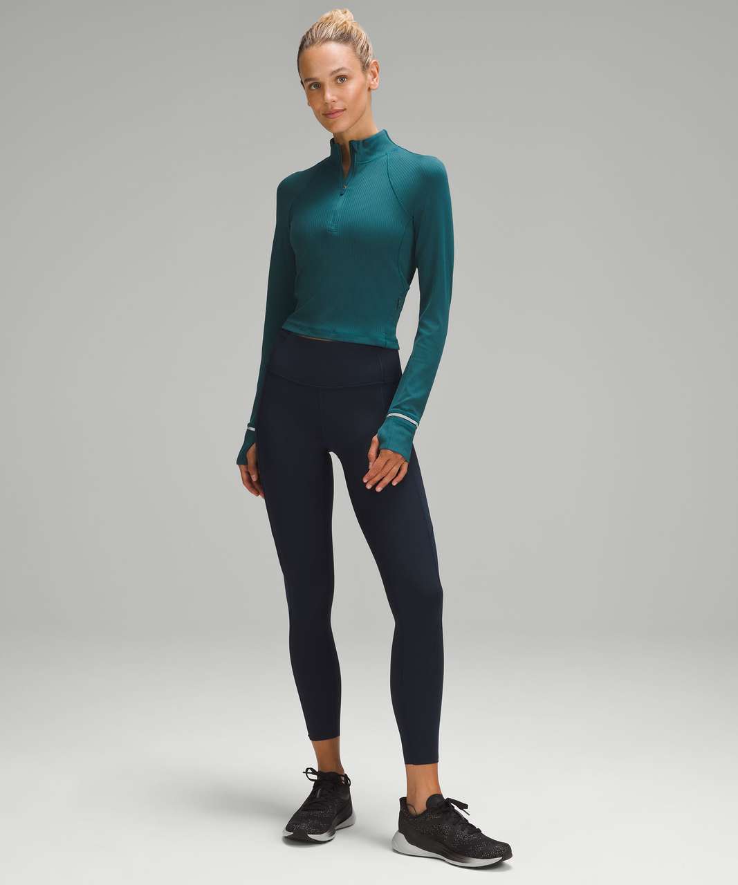 Lululemon Its Rulu Run Ribbed Cropped Half Zip - Storm Teal