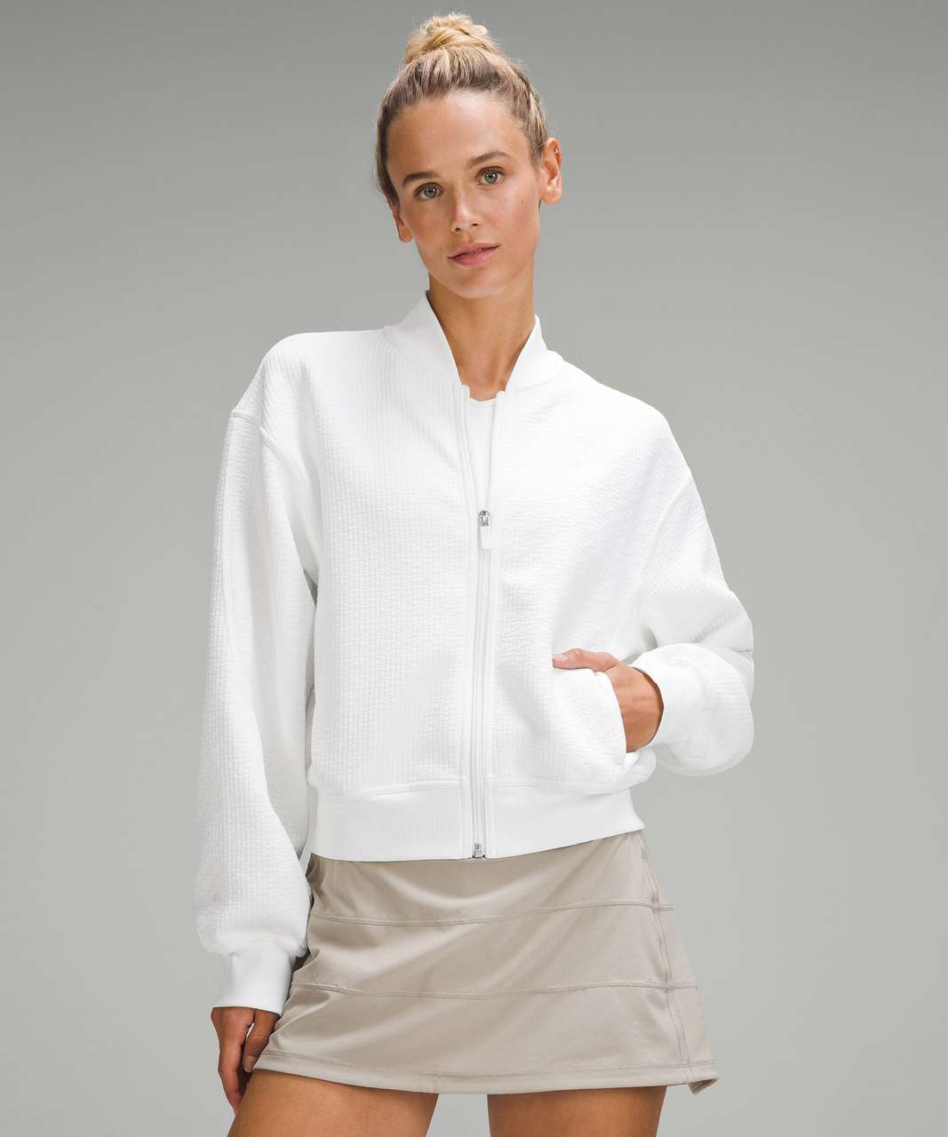 Lululemon Textured Zip-Front Track Jacket - White - lulu fanatics