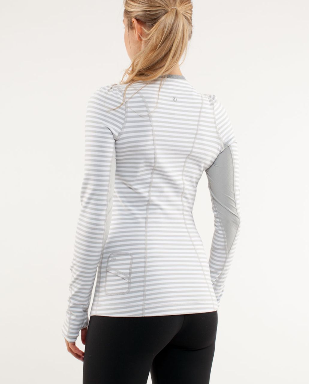 Lululemon Run:  Back On Track Long Sleeve Tech - Silver Spoon White Narrow Bold Multi Stripe /  Heathered Silver Spoon