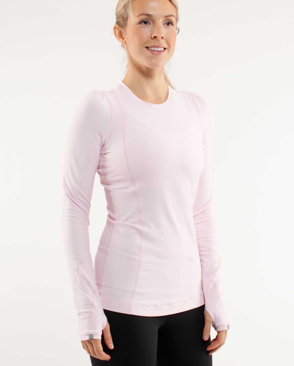 Lululemon Run:  Back On Track Long Sleeve Tech - Heathered Pig Pink