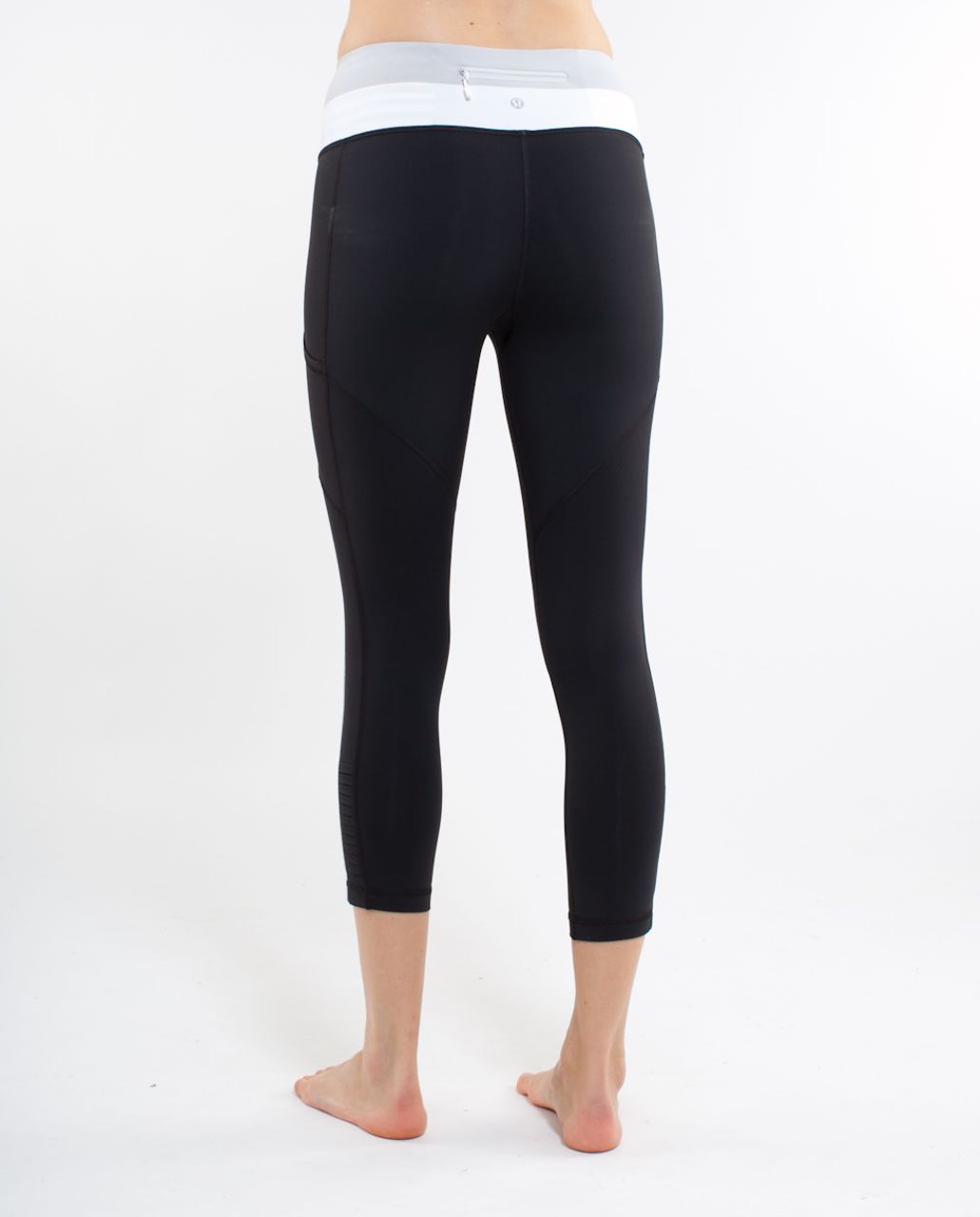 Lululemon Run:  Back On Track Crop - Deep Coal /  Silver Spoon White Bold Stripe /  Silver Spoon