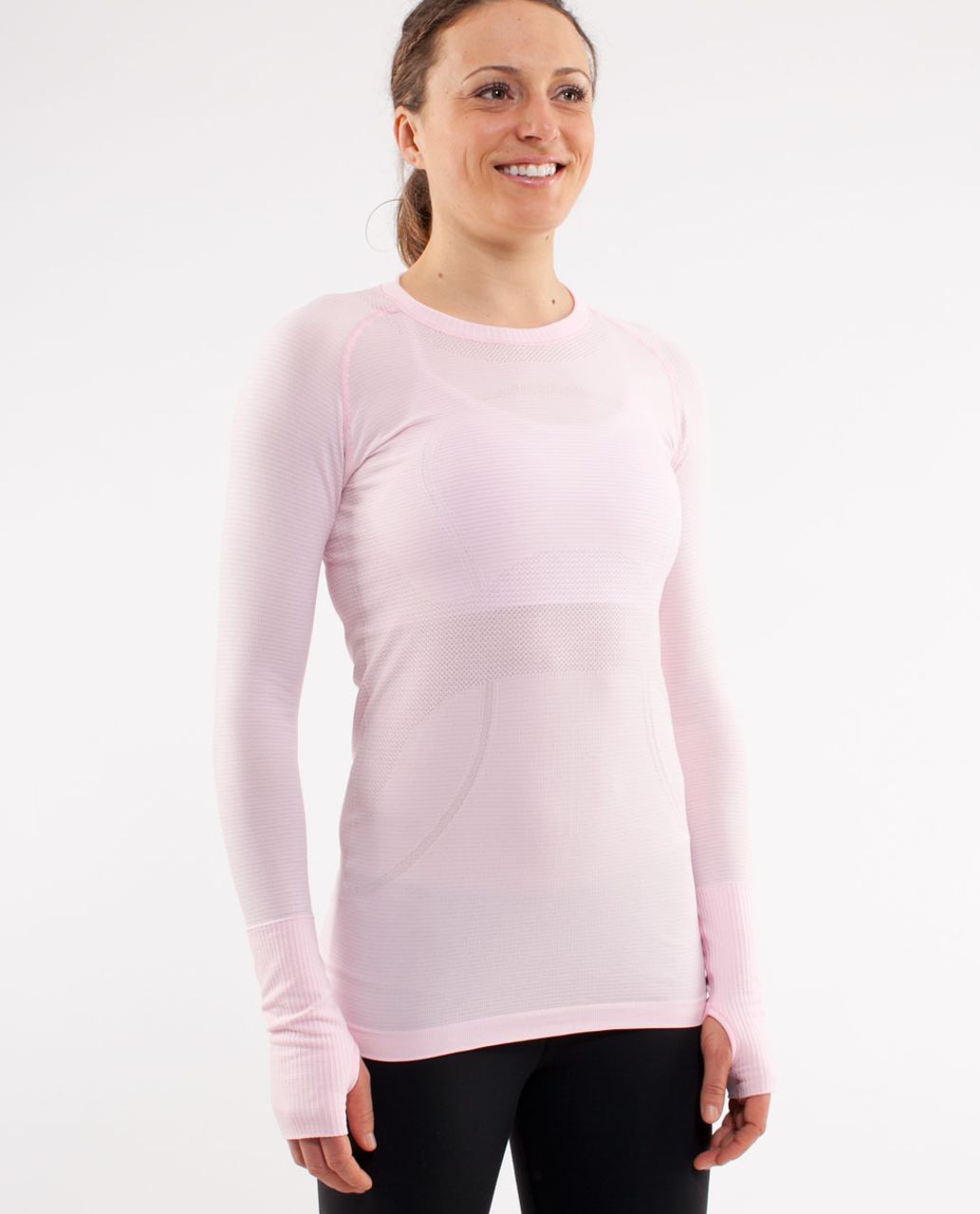 Lululemon Run Sport Henley Long Sleeve Women's Size 12 XL Pink Gray Striped