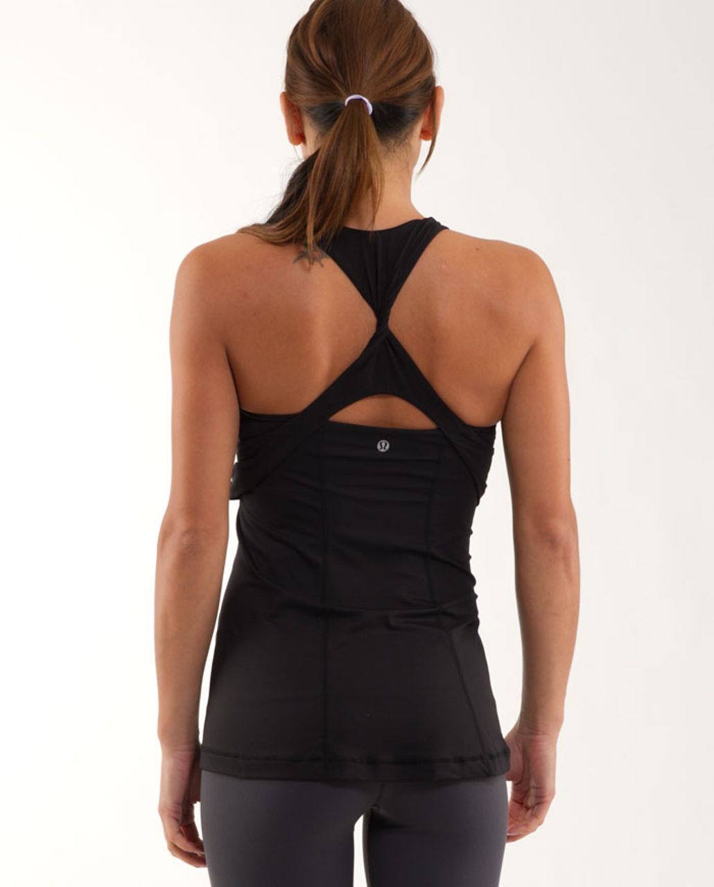 Lululemon Black Tank Top Women 6 Mesh Halter Strappy Back Shelf Bra No Pad  *READ