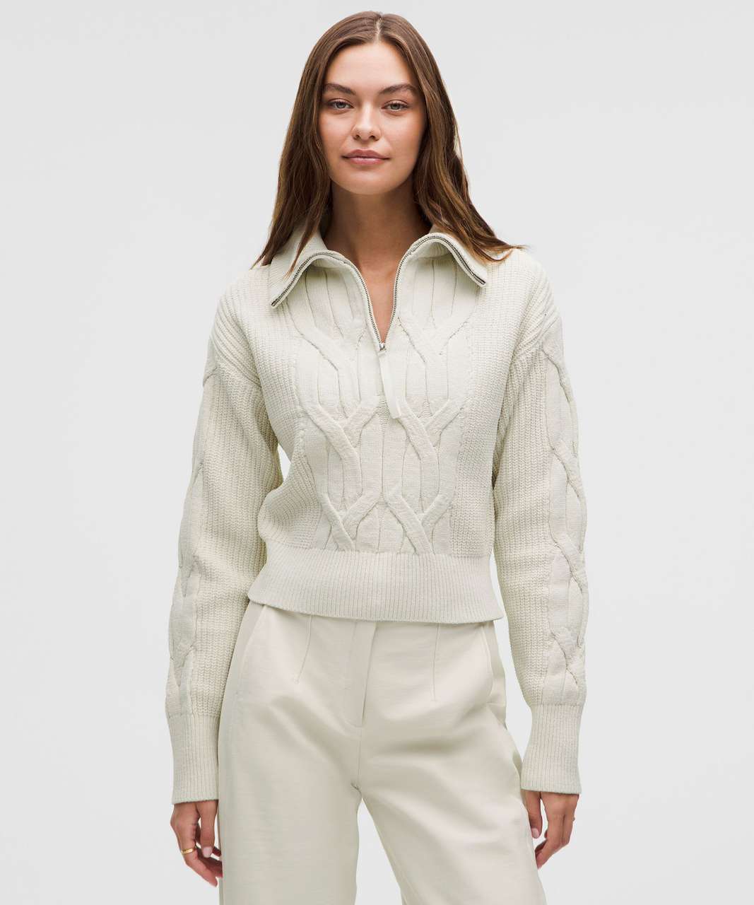 Lululemon Cable-Knit Oversized Half Zip - Bone - lulu fanatics Lululemon Cable-Knit Oversized Half Zip - Bone - lulu fanatics