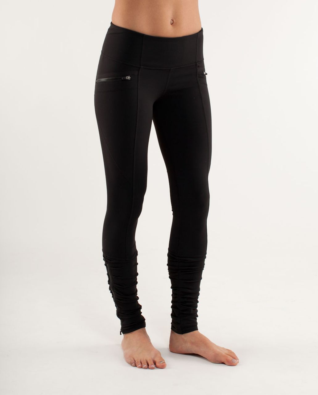 lululemon athletica, Pants & Jumpsuits, Lululemon Ruched Side Black  Leggings With Footie Covers Size 2