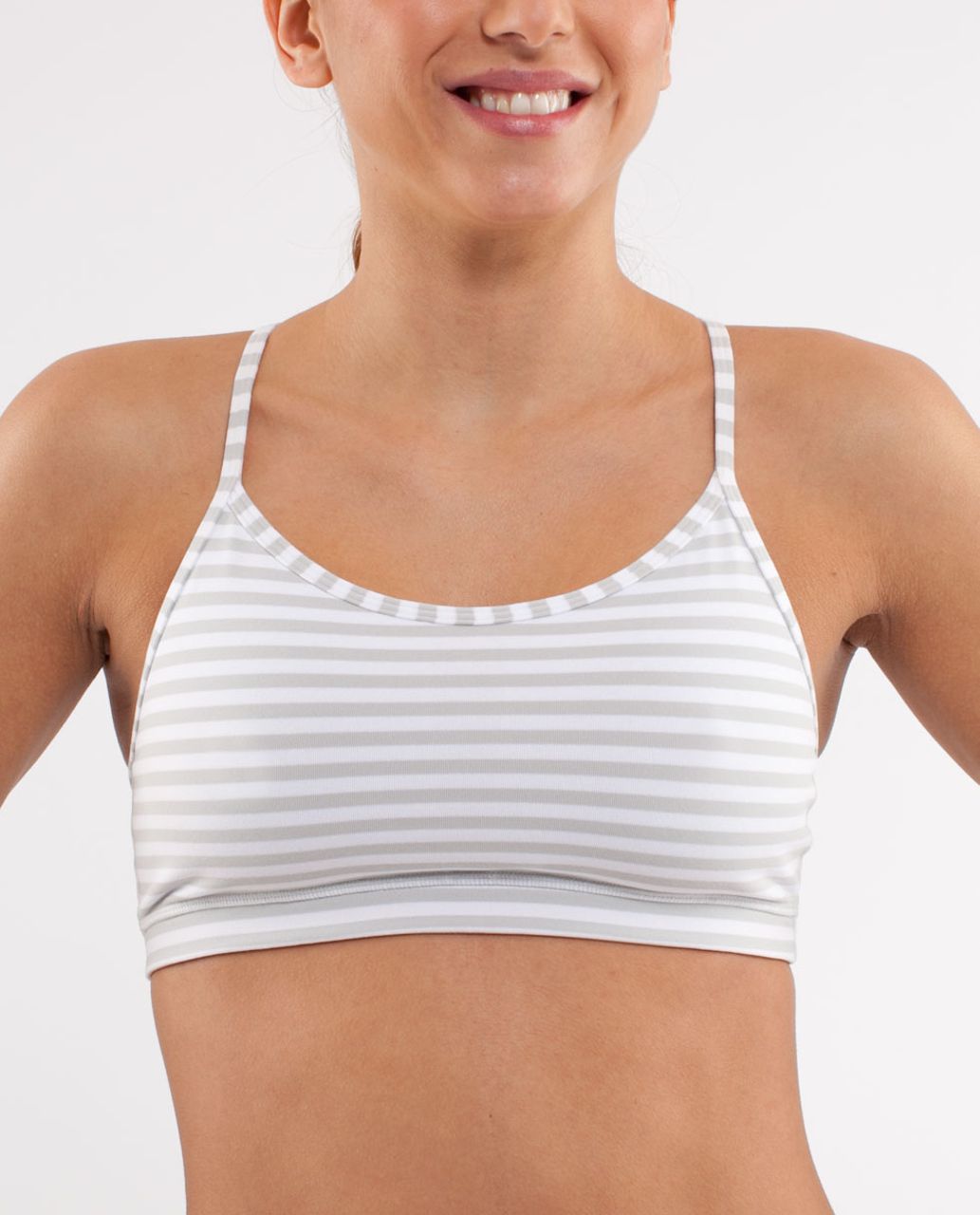 Lululemon Flow Y Bra IV - Silver Spoon White Narrow Bold Multi Stripe