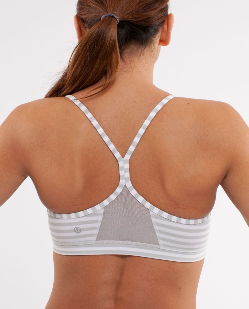 Lululemon Flow Y Bra IV - Silver Spoon White Narrow Bold Multi Stripe