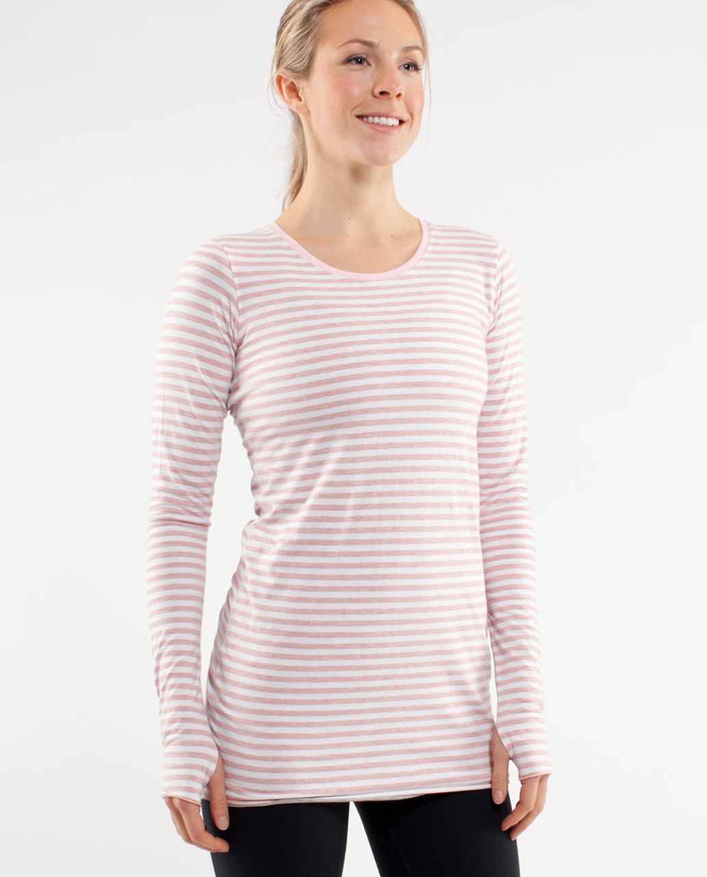 Lululemon Cabin Long Sleeve Tee II - Heathered Pig Pink White Narrow Bold Multi Stripe /  Heathered Silver Spoon