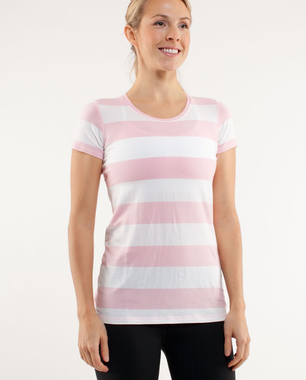 Lululemon Lively Crewneck Tee *Vitasea - Heathered Pig Pink White Wide Bold Multi Stripe